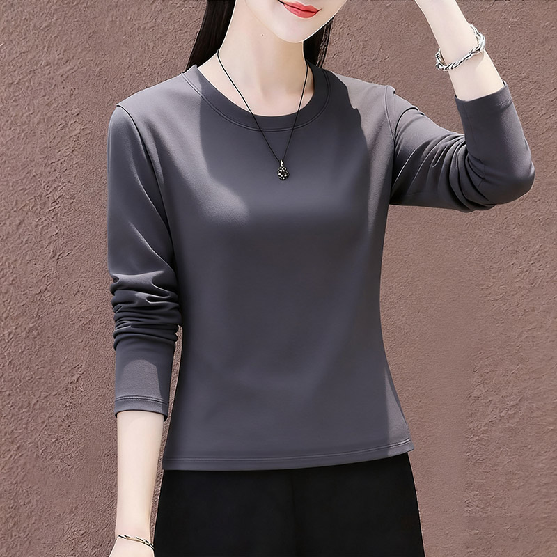 亲肤长袖T恤女U领秋季新款时尚百搭洋气减龄上衣修身打底体恤衫
