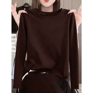 宽松遮肚正肩百搭打底衫 美拉德秋冬新款 大码 t恤女士时尚 上衣 长袖