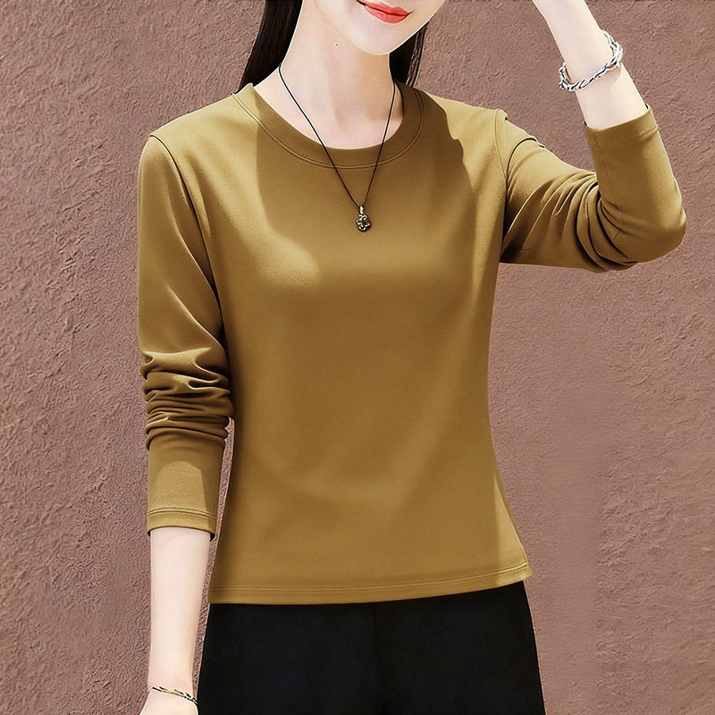 正肩长袖T恤女圆领秋季新款时尚百搭洋气减龄上衣内搭大衣打底衫