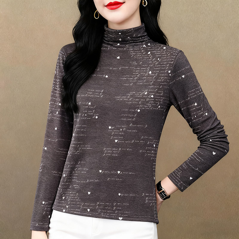 长袖双面德绒上衣女秋冬新款半高领妈妈加厚内搭打底衫显瘦上衣服