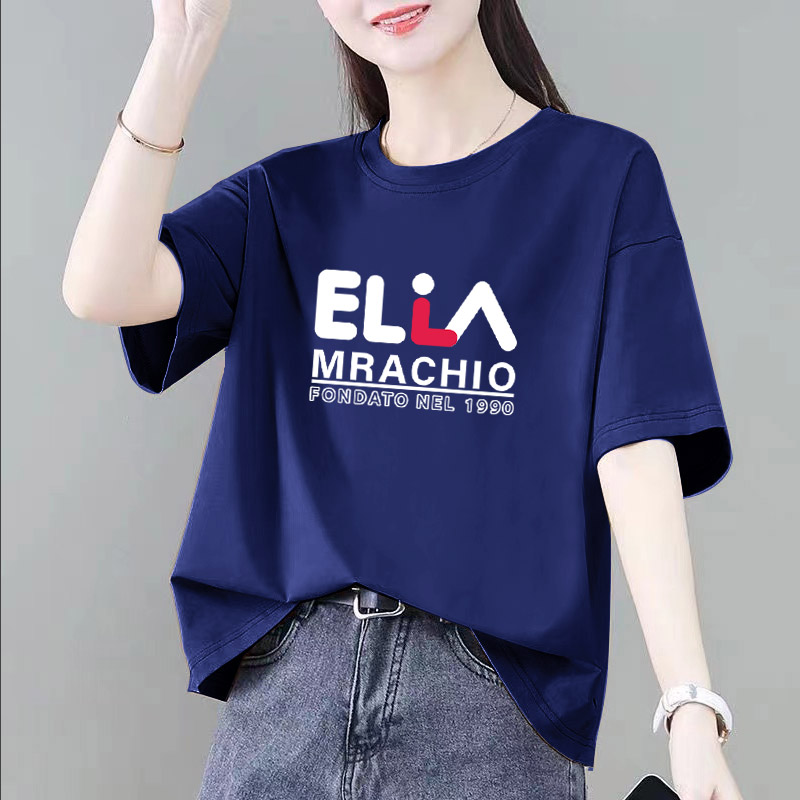 深蓝色短袖t恤女夏季2025新款宽松显瘦上衣设计感小众好看体恤ins