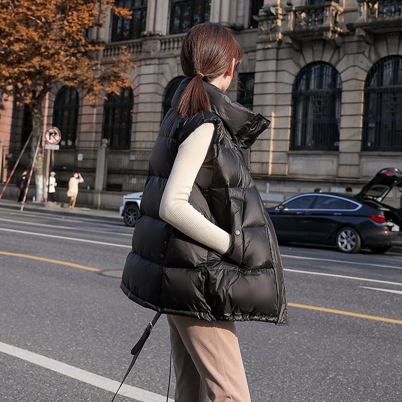 若宿95白鸭绒羽绒马甲女加厚立领短款小个子简约2021新款秋冬马夹