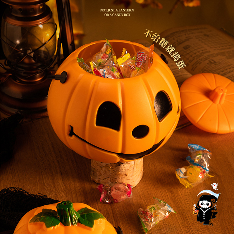 万圣节南瓜灯儿童玩具灯笼糖果罐手提篮子盒子讨糖袋道具桶装饰品