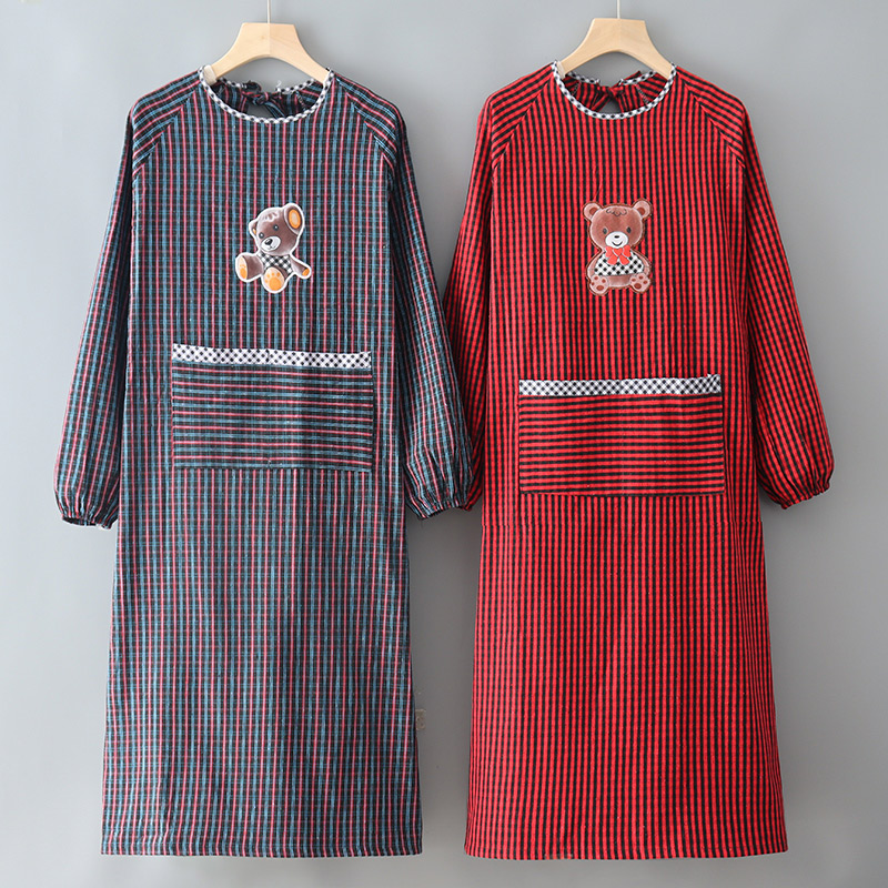 新款布料长袖围裙厨房做饭家用女