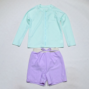 绿上衣中袖 海滩泳池分体泳衣女童中小童 混搭紫裤 日本原单FUNC