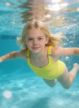 美国原单MICH****经典黑色泡泡纱带胸垫简约游泳连体泳衣女中大童