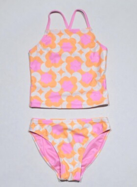 美国原单GEOR****可爱红黄背心花边海滩泳池分体泳衣女童中小童