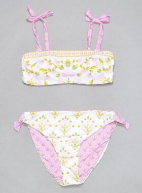 澳洲原单Alove***黄色花双面穿带胸垫海滩泳池连体泳衣女童中大童