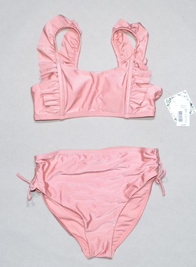 澳洲原单CHEL****经典黑色花边带胸垫海滩度假分体泳衣女童中大童