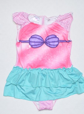 美国原单DIEN****可爱粉底紫叶子绿裙海滩泳池连体泳衣女童中小童