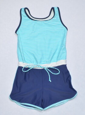美国原单GEOR****宝蓝裤条纹上衣海滩泳池平角连体泳衣女童中大童