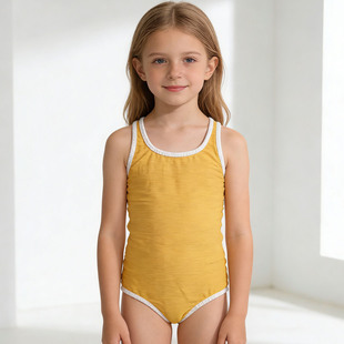 可爱黄色螺纹布质感海滩度假连体泳衣女童中小童 澳洲原单ZULU