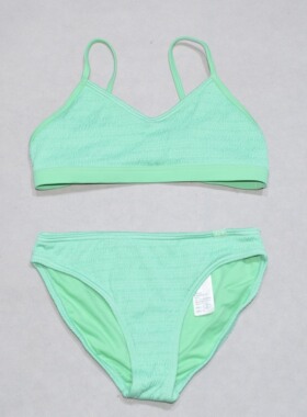 美国原单Aber****可爱绿色9/10岁以上有胸垫比基尼泳衣女童中大童