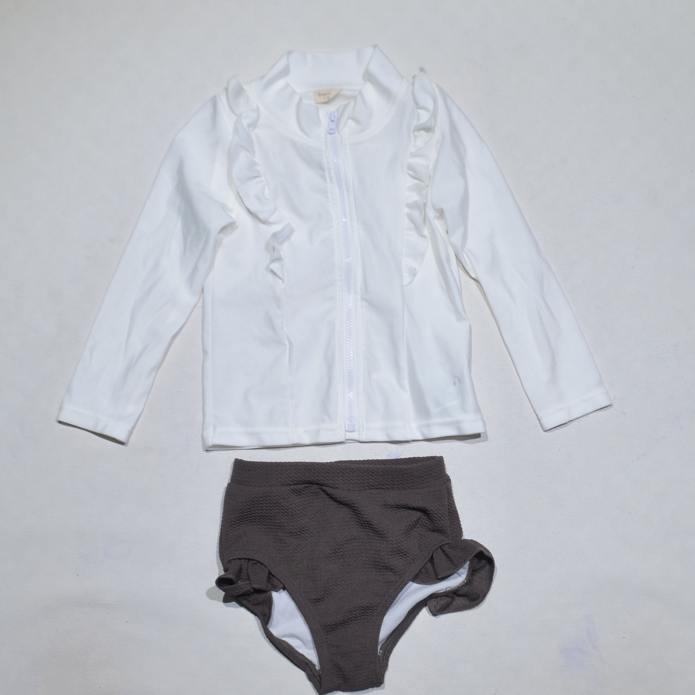 啡裤白长袖海滩泳池分体泳衣女童