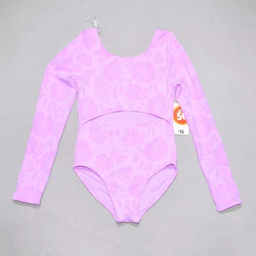 紫色长袖防晒海滩连体泳衣女童