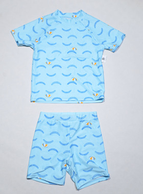 品牌原单GB****蓝色花短袖防晒海滩泳池分体泳衣男童小童尺码偏小