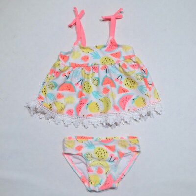 水果花带花边儿童分体泳衣女小童