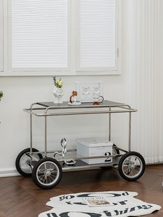 可移动餐车轱辘推车带抽屉中古现代简约边桌角几不锈钢家用调料台