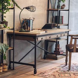 家用复古简约办公工作台书桌 美式 loft工业Style铁艺实木电脑桌台式