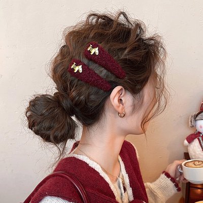 法国lastkiss红色金标小马毛绒前额发夹女2025新款刘海夹高端头饰