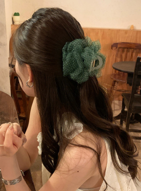 Lastkiss绿色波点花朵抓夹女高级感2026新款欧根纱发夹半扎发发饰