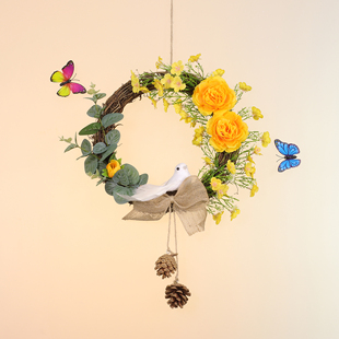 网红新款ins免打孔墙面装饰花环花篮挂墙壁挂饰房间卧室门上装饰