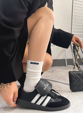 ilookwazi早秋布标字母min白色堆堆袜棉日韩学院风粉色中筒袜子女