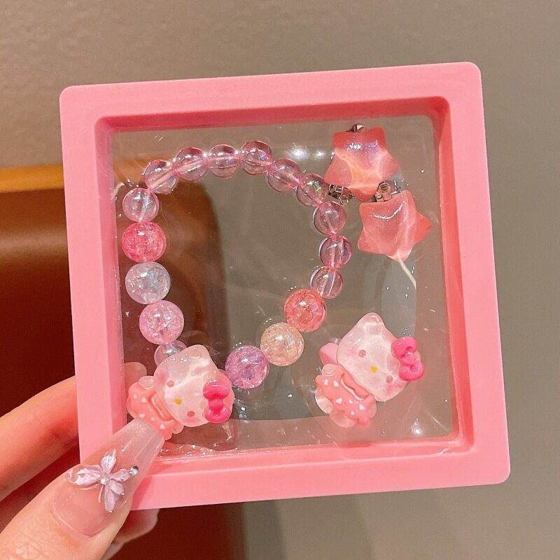 儿童卡通手链可爱4件套礼物耳饰Kitty首饰套装饰品女童串珠甜美粉