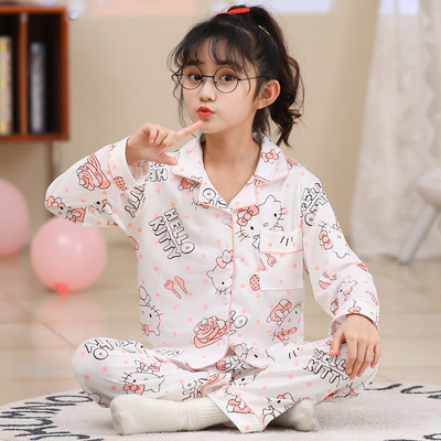 春秋儿童睡衣女童翻领开衫