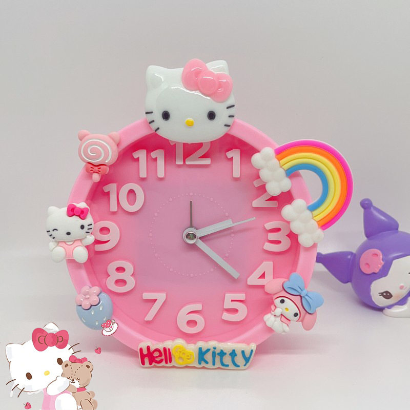 哈喽kt猫闹钟公主房女童粉色卧室床头静音凯蒂猫时钟kitty猫台钟
