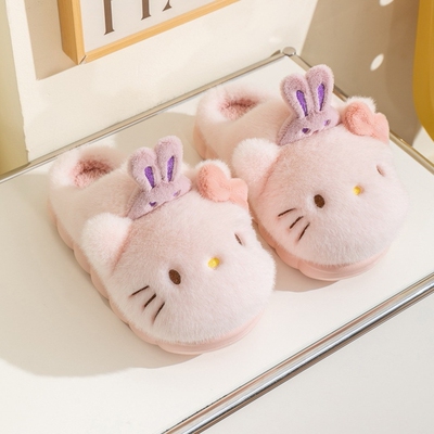 可爱卡通居家棉拖鞋粉