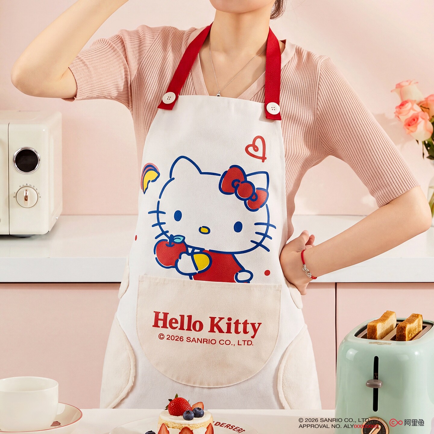 Kitty围裙厨房家用大人防油防水女做饭可爱卡通工作服卡通围腰粉