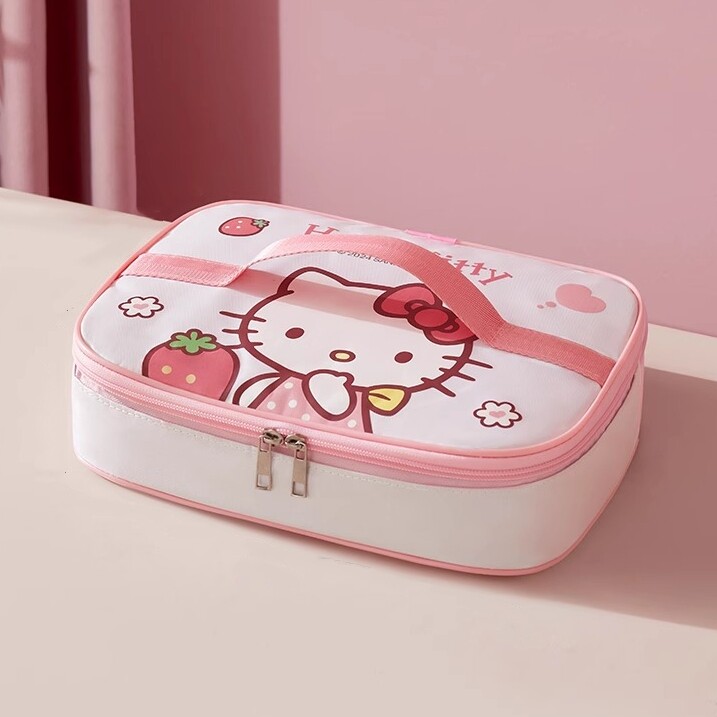 Kitty饭盒袋保温扁平式高颜值小学生手提带饭兜凯蒂猫午餐便当包