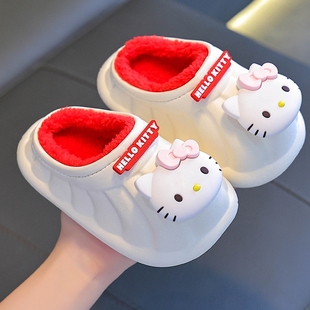 Kitty儿童棉拖鞋女童保暖加绒防水凯蒂猫家居鞋可外穿卡通外出新