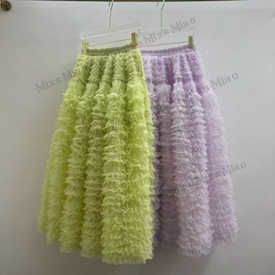 重工蓬蓬纱半裙花苞褶皱层叠公主半身裙 新款 时尚 2025年春夏季