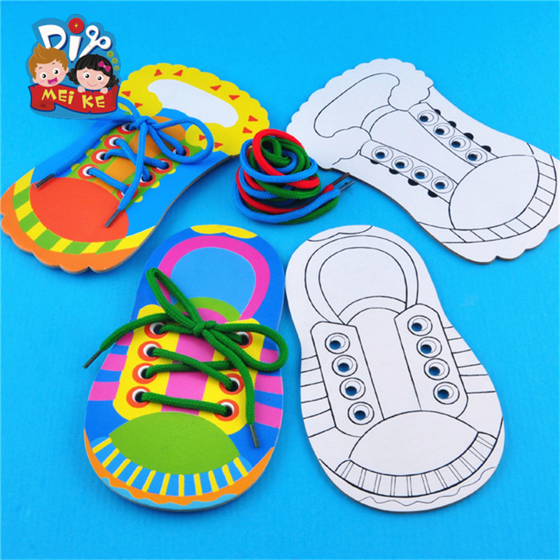 穿鞋带板手工diy儿童创意美术美劳绘画制作玩具作品幼儿园材料包