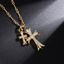 V金925纯银镀22K黄金色镶钻大小双十字架金色项链男女毛衣链情侣