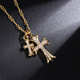 V金925纯银镀22K黄金色镶钻大小双十字架金色项链男女毛衣链情侣