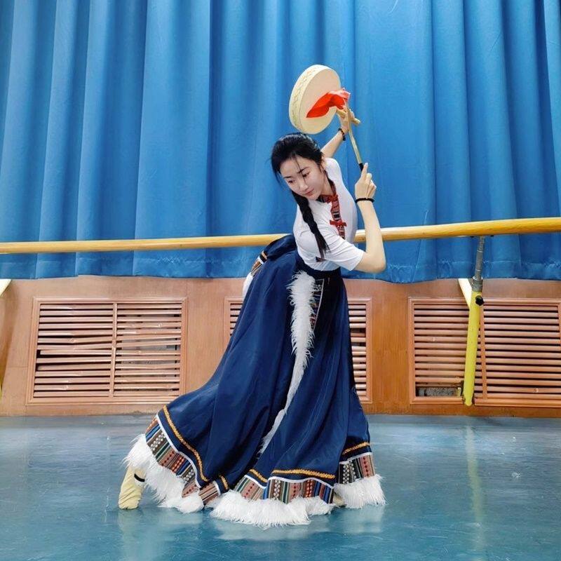 藏族舞蹈演出服女成人广场舞藏服大摆裙半身裙学生艺考考级练功服