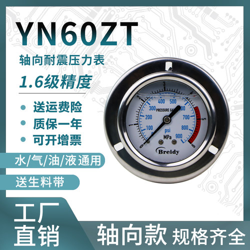 YN60ZT轴向带边耐震真空表