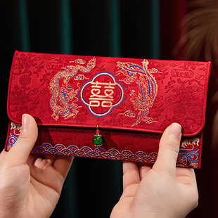 一对万元布艺红包结婚父母敬茶改口费大号喜字包中式婚礼利是封