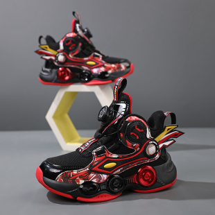 儿童篮球鞋男童鞋春季网面透气防滑耐磨中大童有摩擦声纽扣运动鞋