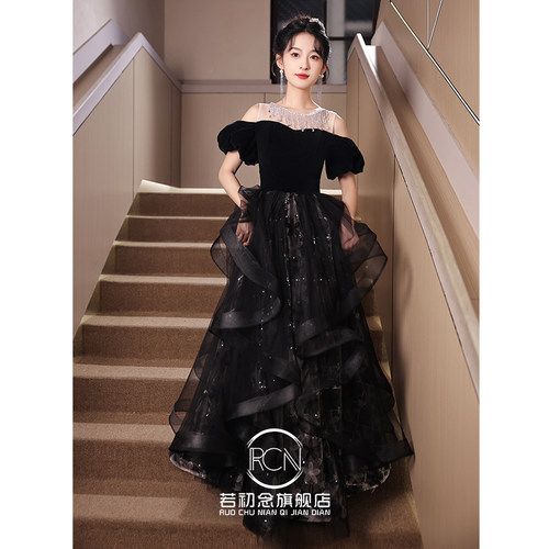 黑色晚礼服裙女主持人艺考成人礼