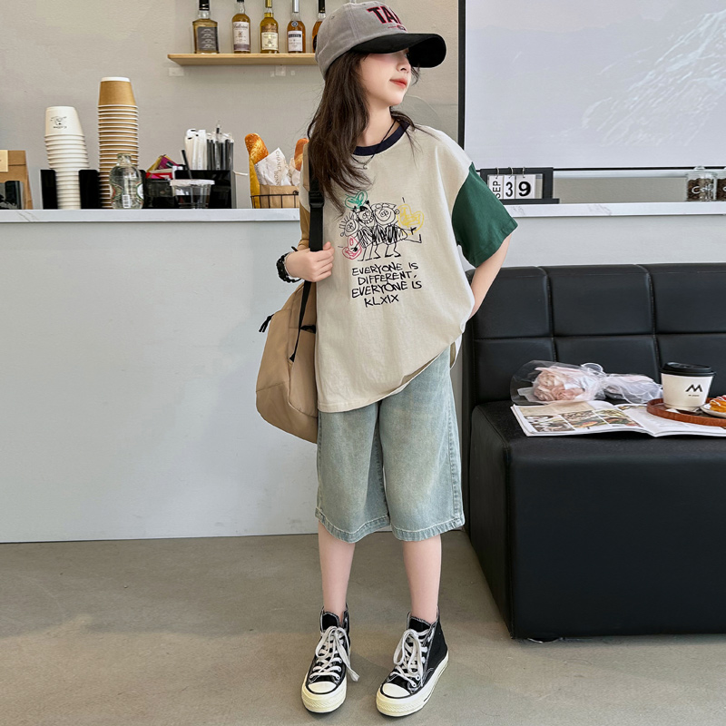 宽松女童短袖t恤中学生服饰超好看夏天透气服装少女可外穿精致ins