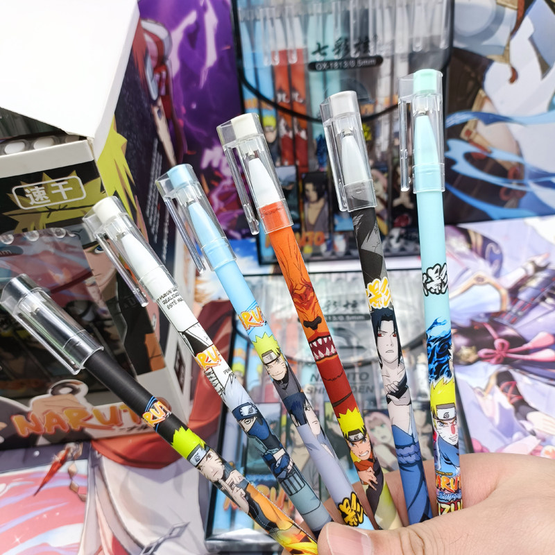 나루토 루버 블 젤 펜 세트 크리 에이 티브 일본 애니메이션 주변 문구 고가 INS 스타일 지울 수있는 블루 블랙 워터 펜 0.5MM 학생 상 새 학교 시즌 선물