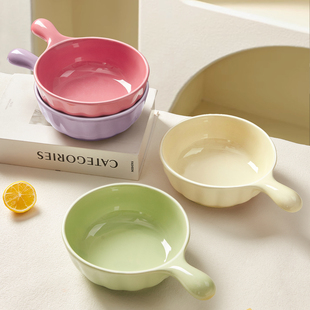 陶瓷手柄碗家用水果沙拉碗好看 烤碗带把手酸奶碗焗饭碗面碗
