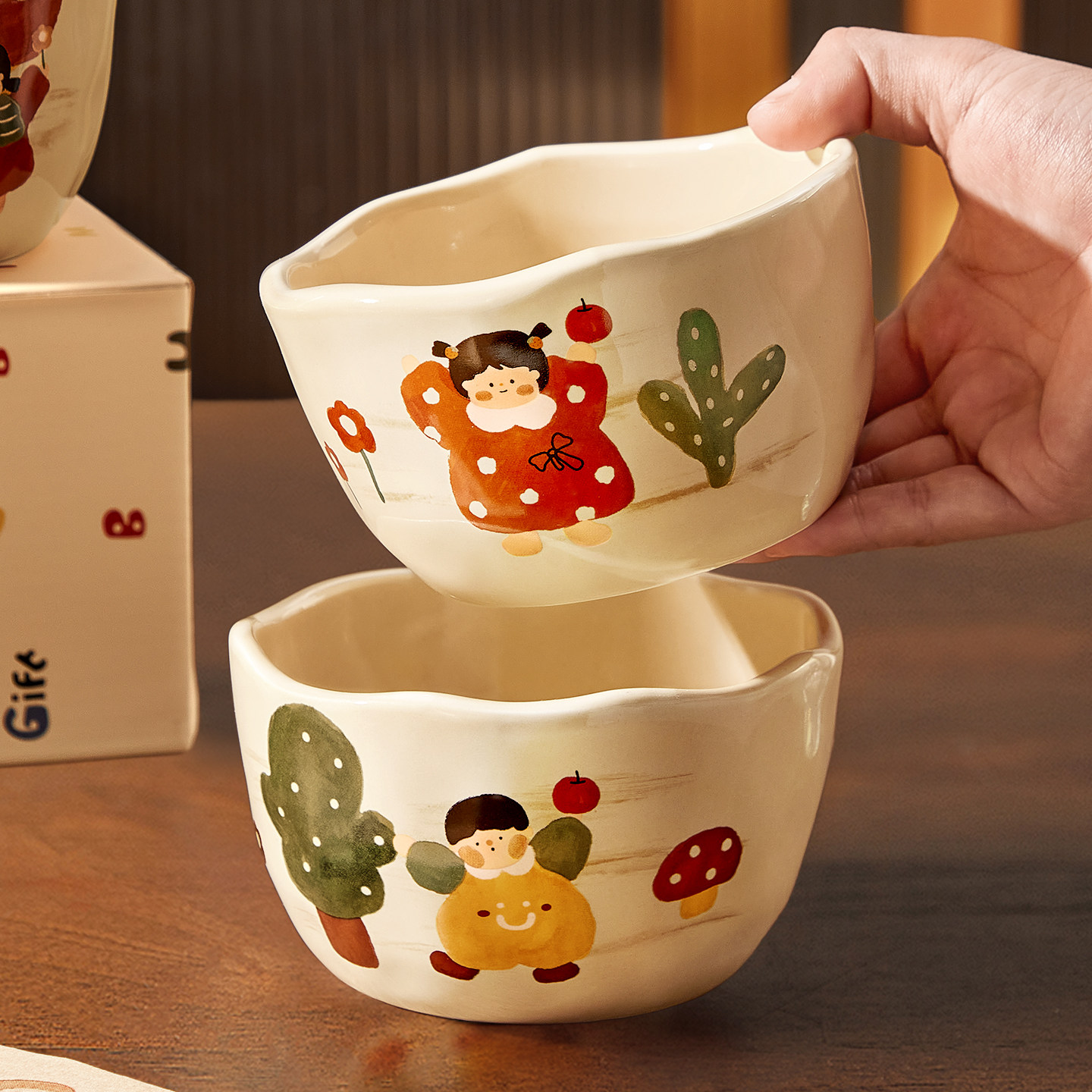 可爱陶瓷米饭碗家用2026新款高颜值儿童吃饭碗双耳碗个人专用,餐饮具,碗,淘宝优惠券,粉丝福利购,淘宝优惠卷