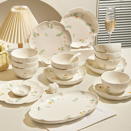 奶油风碗碟套装家用2025新款餐具乔迁碗盘子高颜值碗筷清新碗具