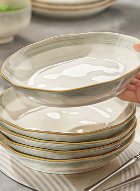 陶瓷盘子家用菜盘2025新款釉下彩深盘高级感炒菜碟子餐盘碗碟餐具