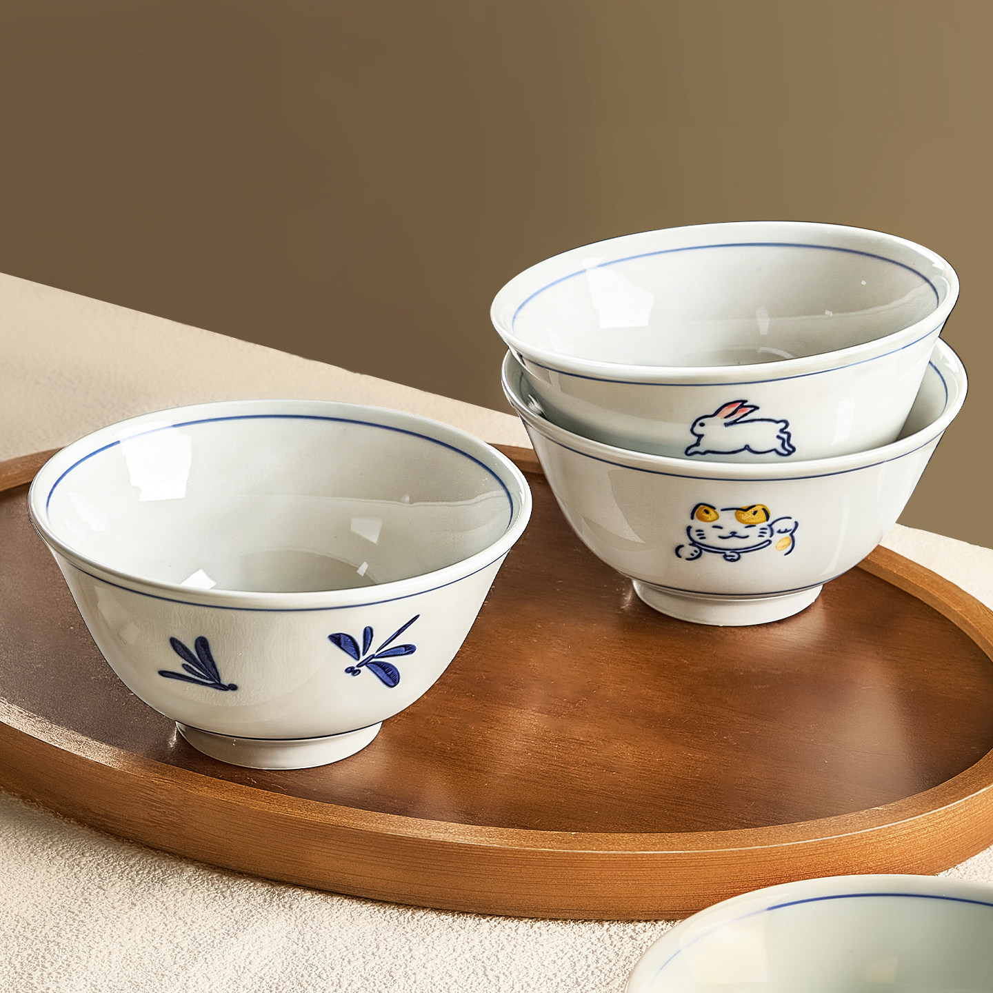 陶瓷米饭碗家用2025新款高颜值中式斗笠碗釉下彩专用吃饭小碗餐具